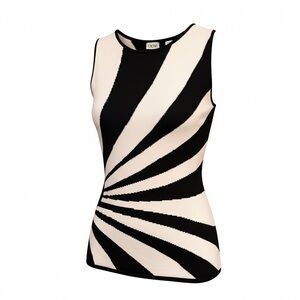 Cache Black & White Swirl Sleeveless Top Size M Slim Fit